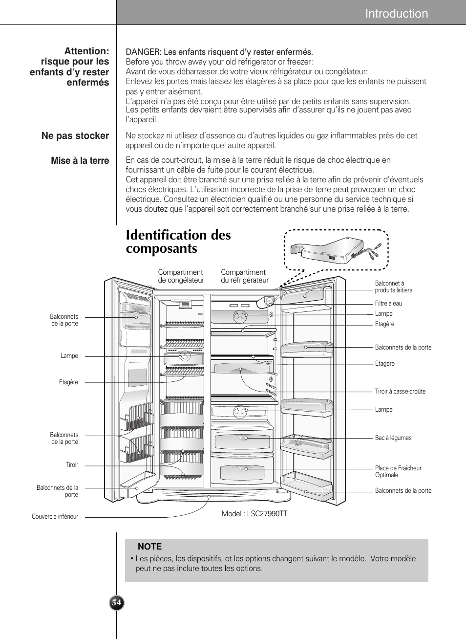 Identification des composants, Introduction | LG LSC27990TT User Manual | Page 53 / 191