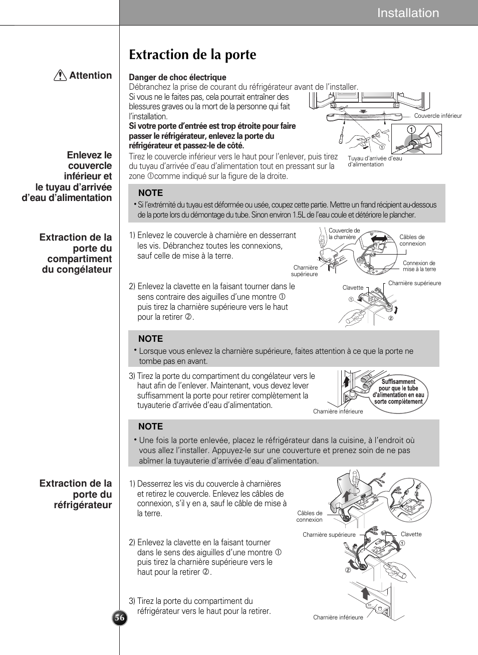 Extraction de la porte, Installation | LG LSC27990TT User Manual | Page 55 / 191