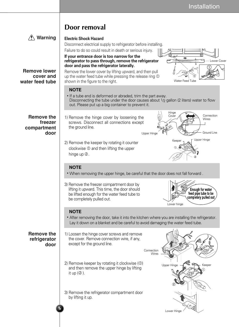 Door removal, Installation | LG LSC27990TT User Manual | Page 6 / 191