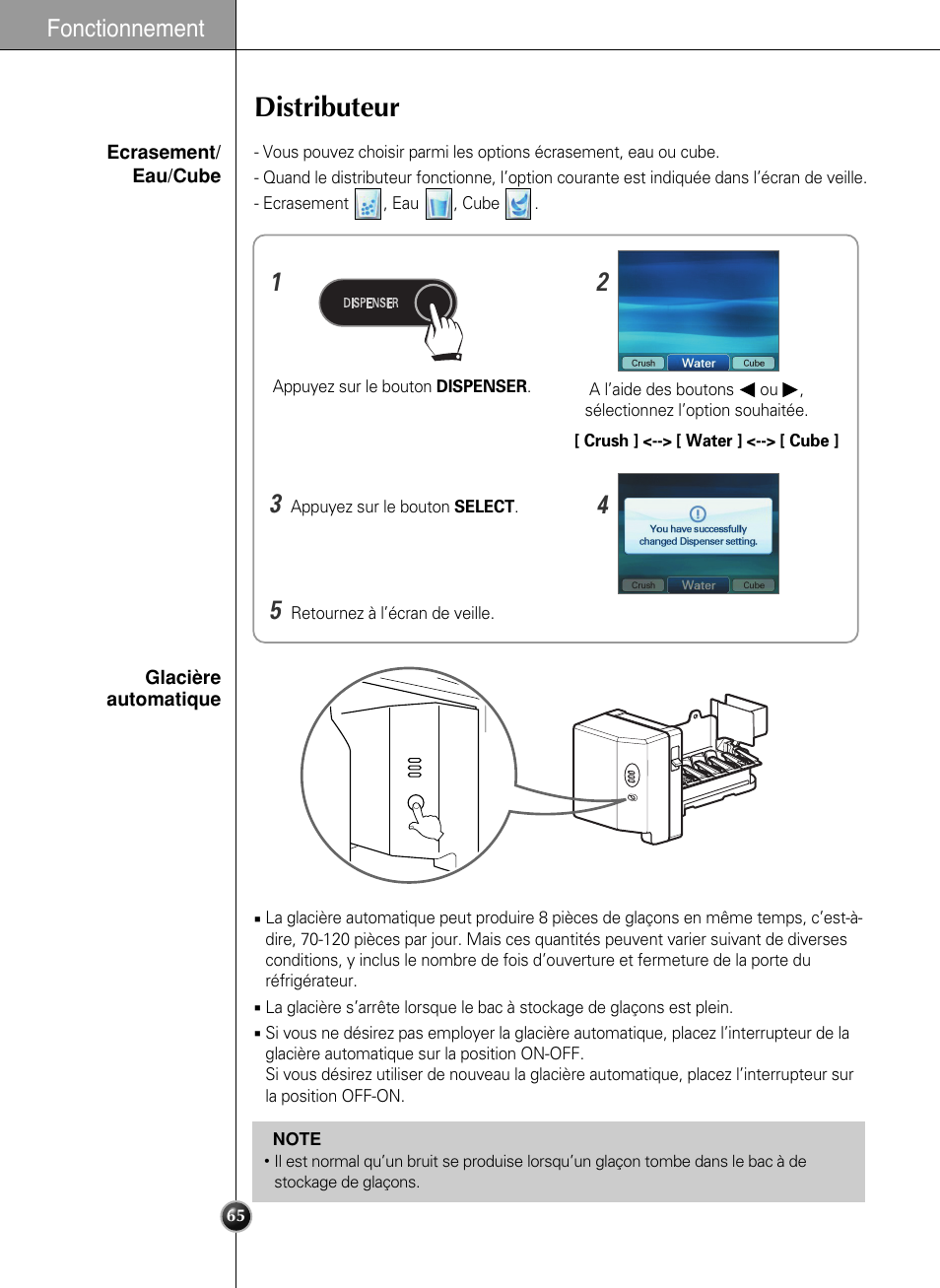 Distributeur, Fonctionnement | LG LSC27990TT User Manual | Page 64 / 191