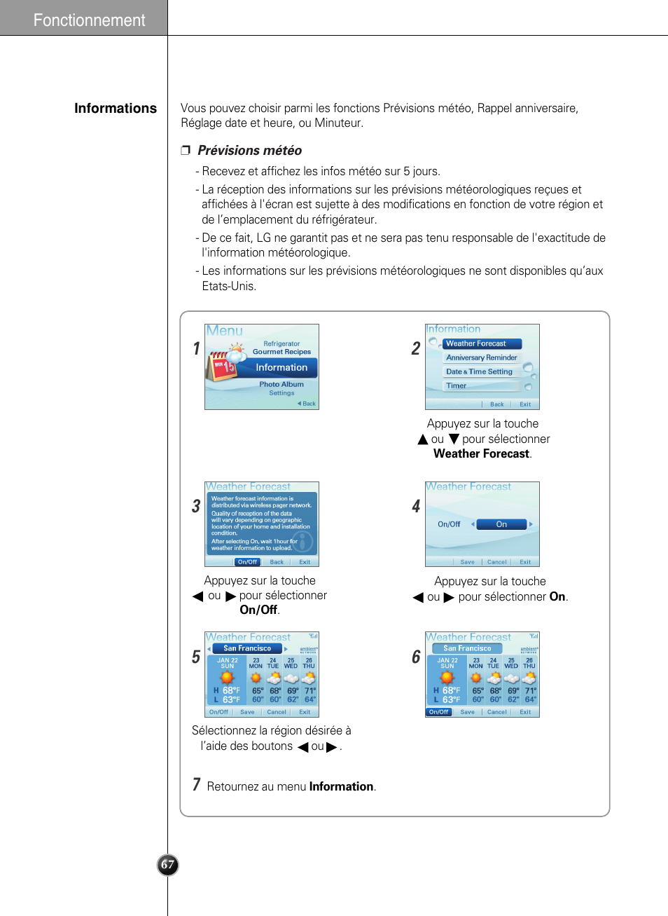 Fonctionnement | LG LSC27990TT User Manual | Page 66 / 191