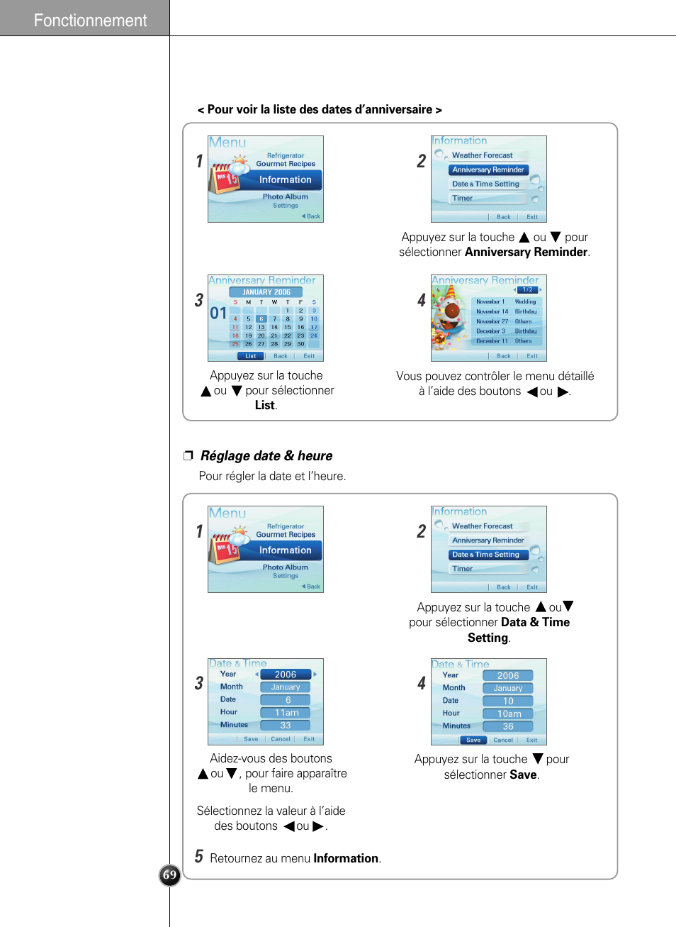 Fonctionnement | LG LSC27990TT User Manual | Page 68 / 191