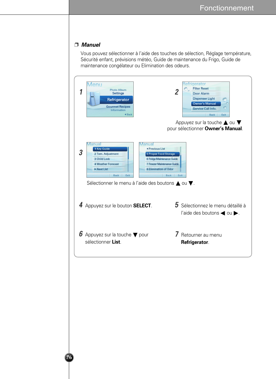 Fonctionnement | LG LSC27990TT User Manual | Page 75 / 191