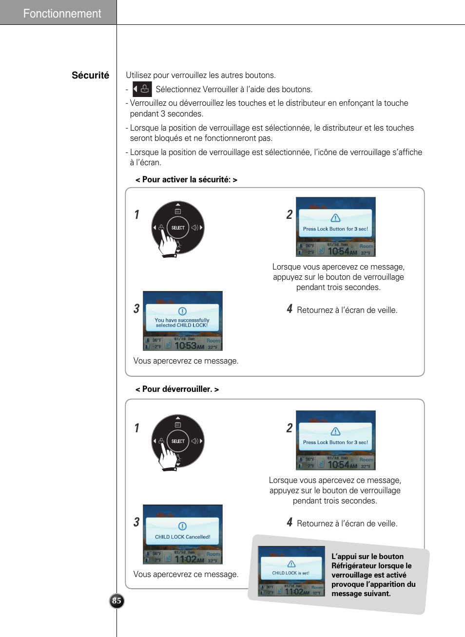 Fonctionnement | LG LSC27990TT User Manual | Page 84 / 191