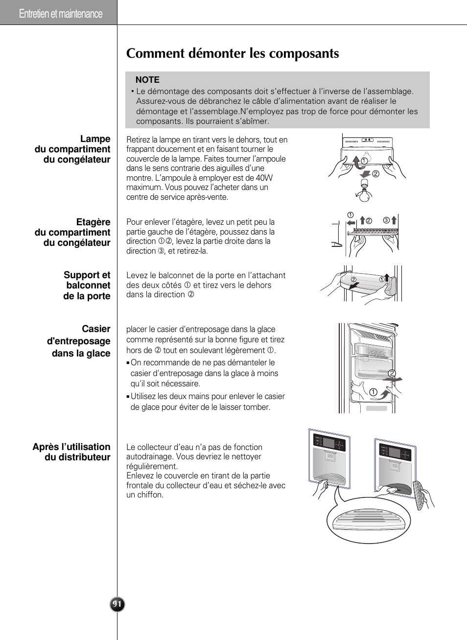 Comment démonter les composants, Entretien et maintenance | LG LSC27990TT User Manual | Page 90 / 191