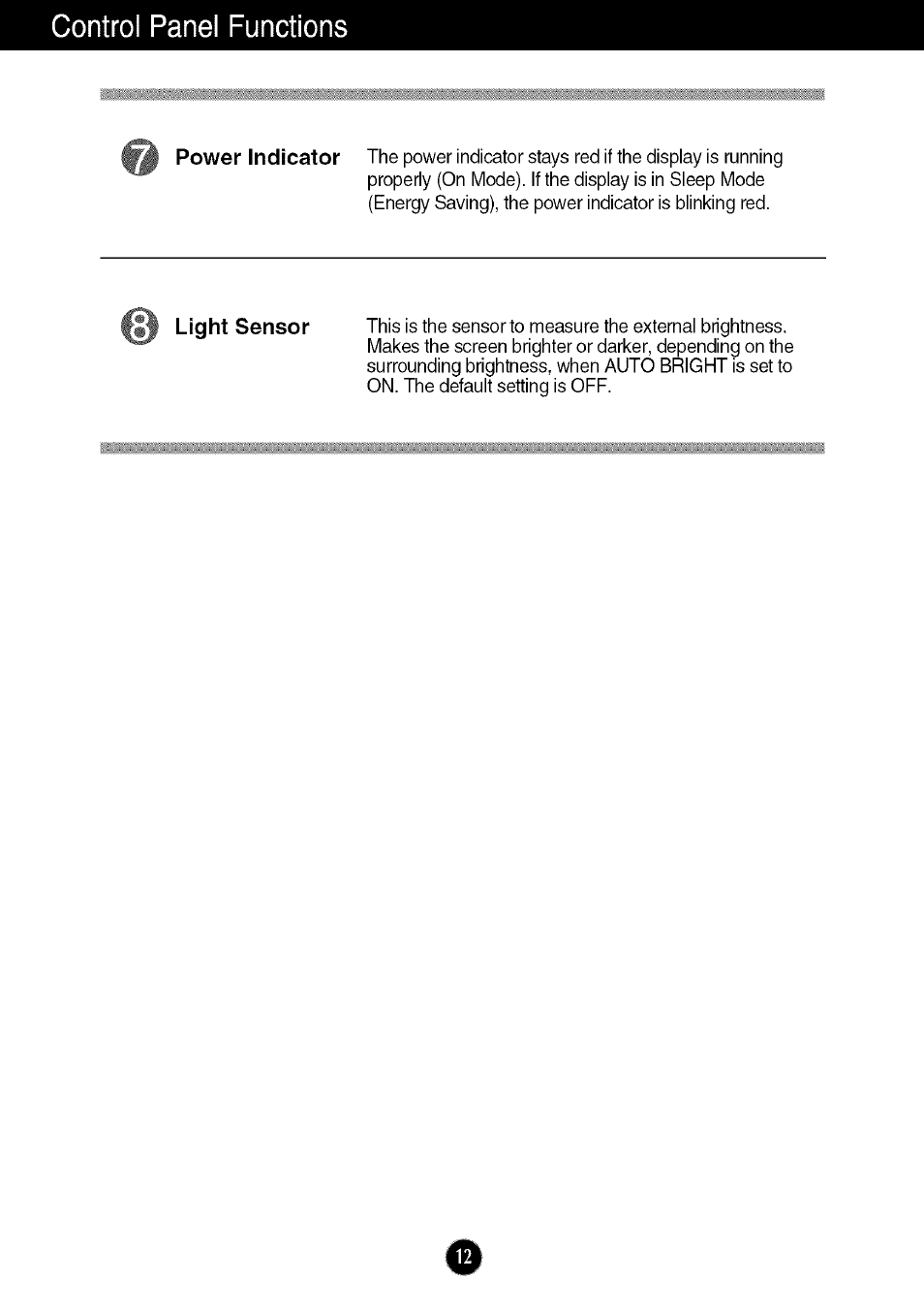 Control panel functions | LG W286L User Manual | Page 13 / 33