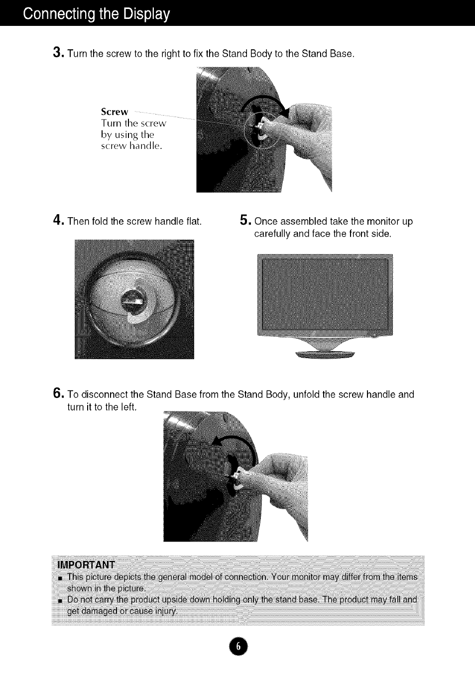 Important, Connecting the display | LG W286L User Manual | Page 7 / 33