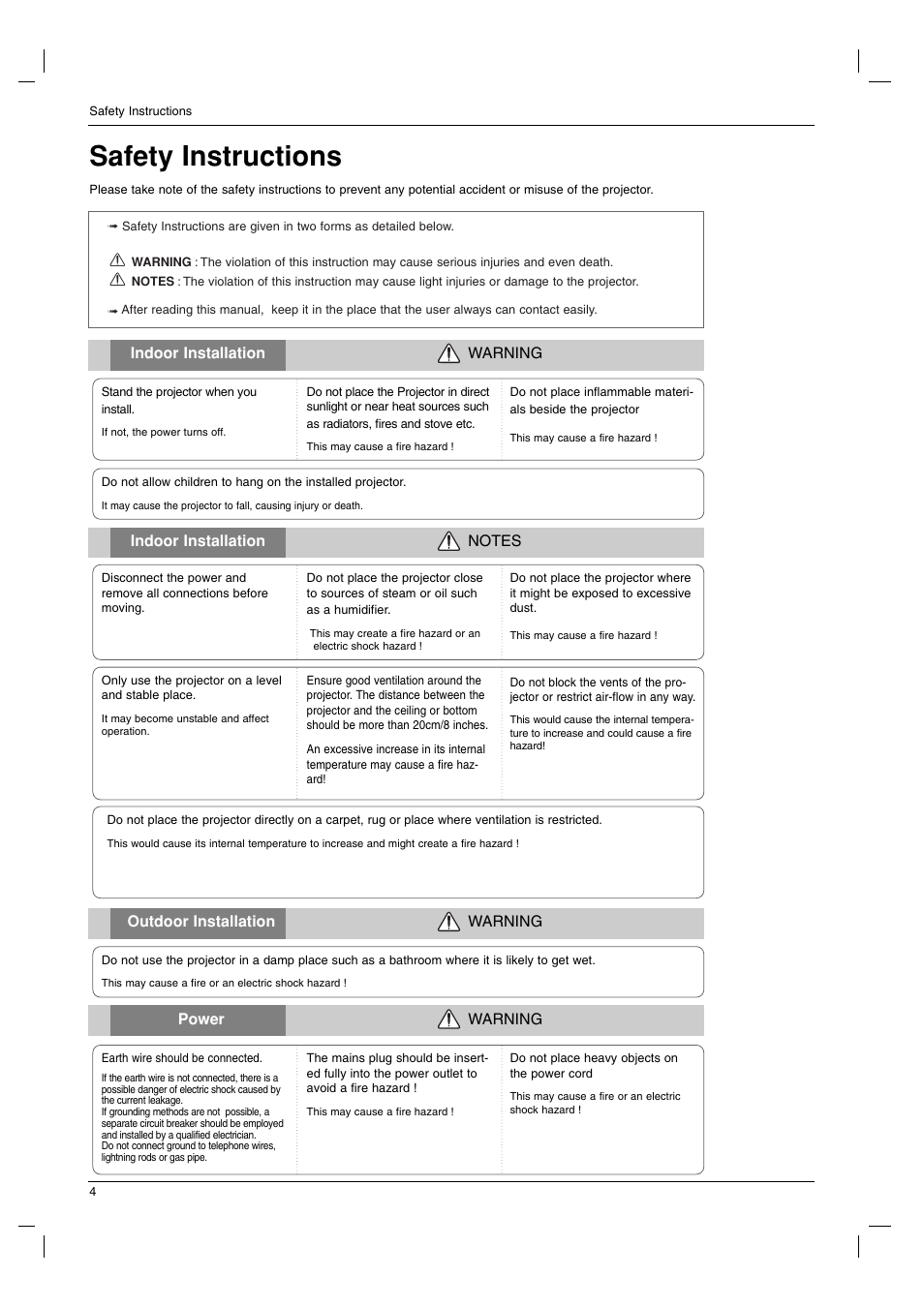 Safety instructions | LG AN110B-JD User Manual | Page 4 / 48