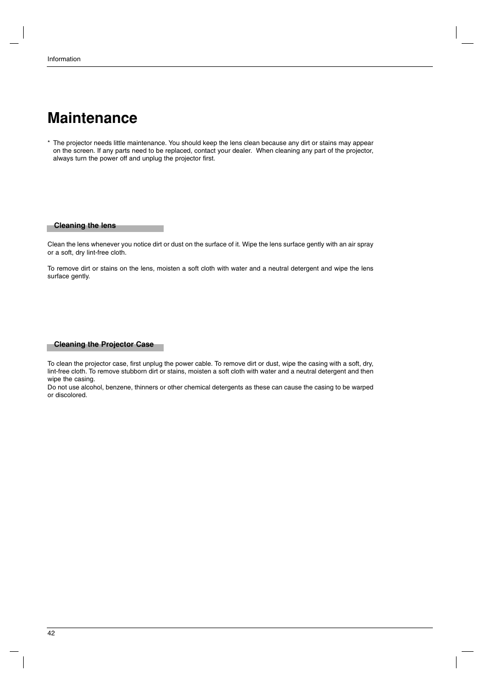 Maintenance | LG AN110B-JD User Manual | Page 42 / 48