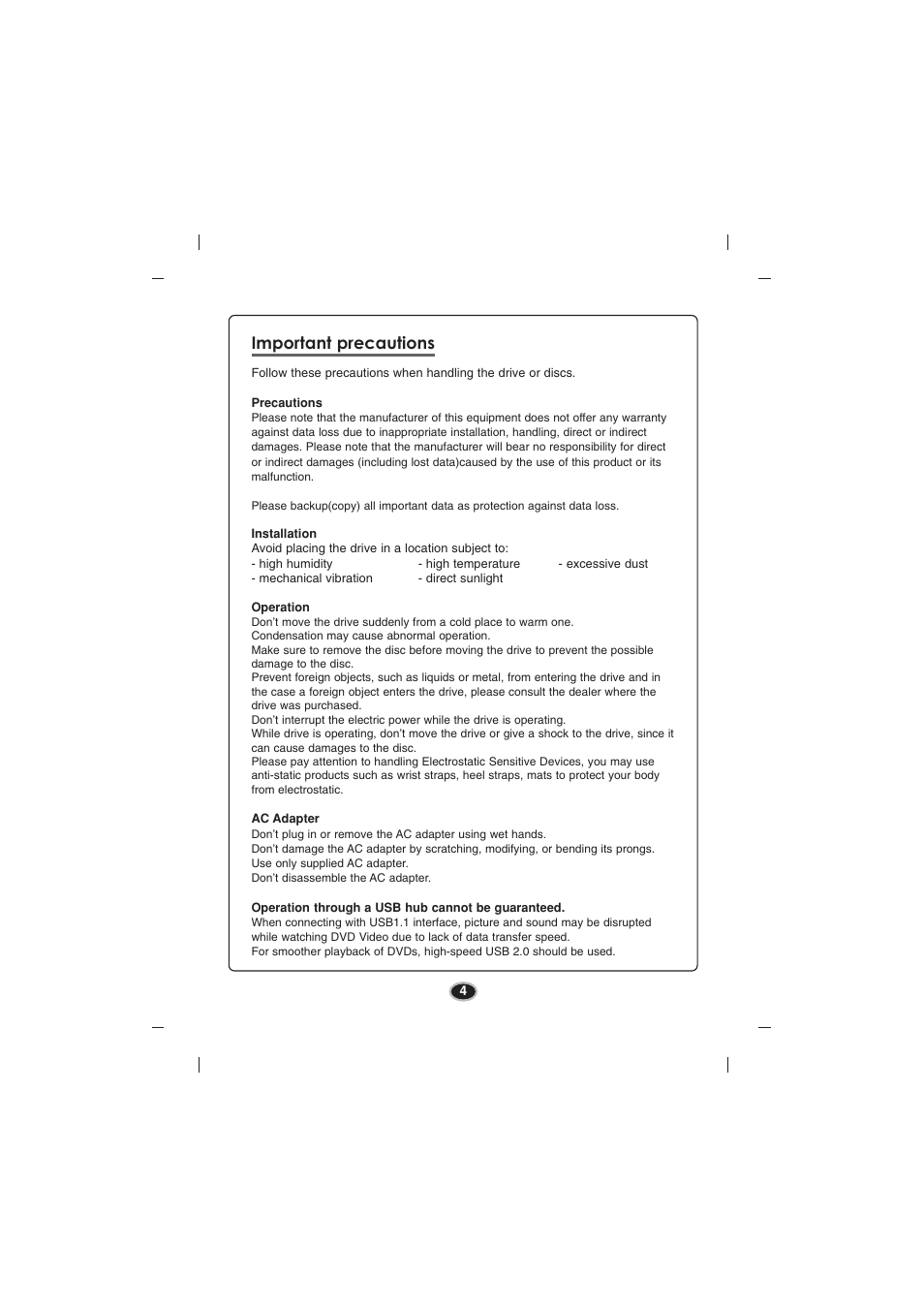 Important precautions | LG BE06LU11 User Manual | Page 7 / 15