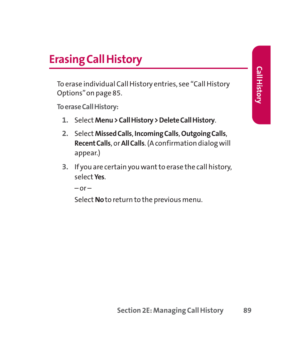 Erasing call history | LG 160 User Manual | Page 102 / 416