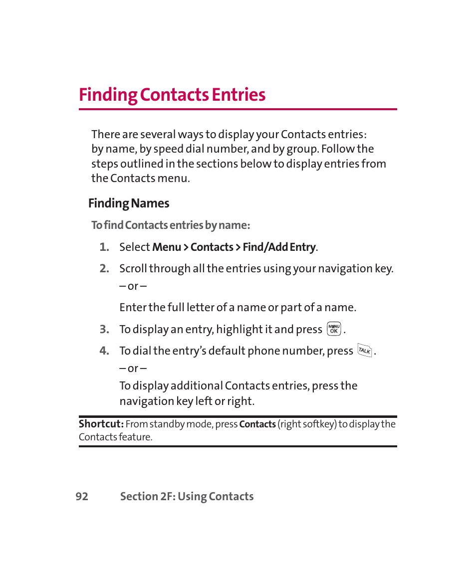 Finding contacts entries | LG 160 User Manual | Page 105 / 416