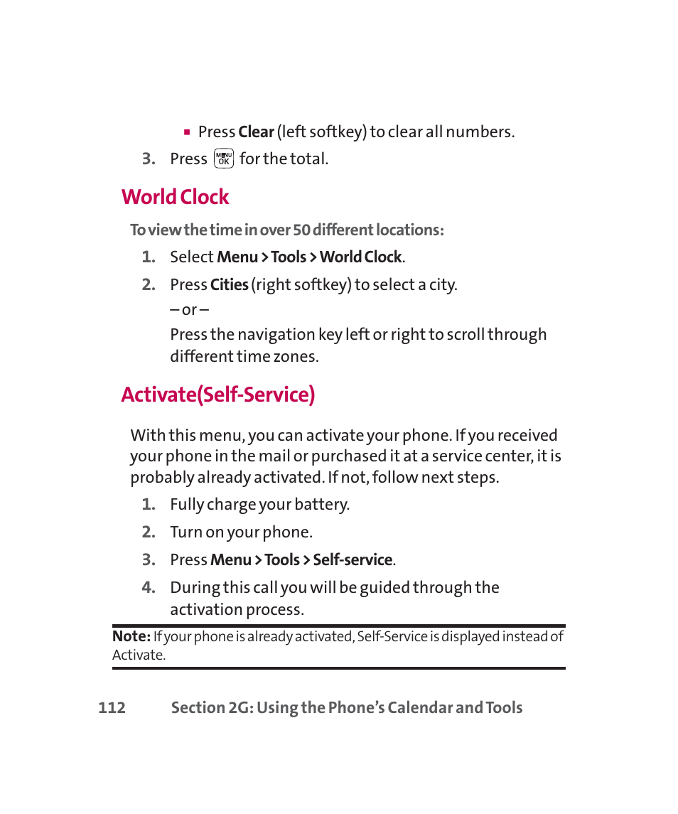 World clock, Activate(self-service) | LG 160 User Manual | Page 125 / 416