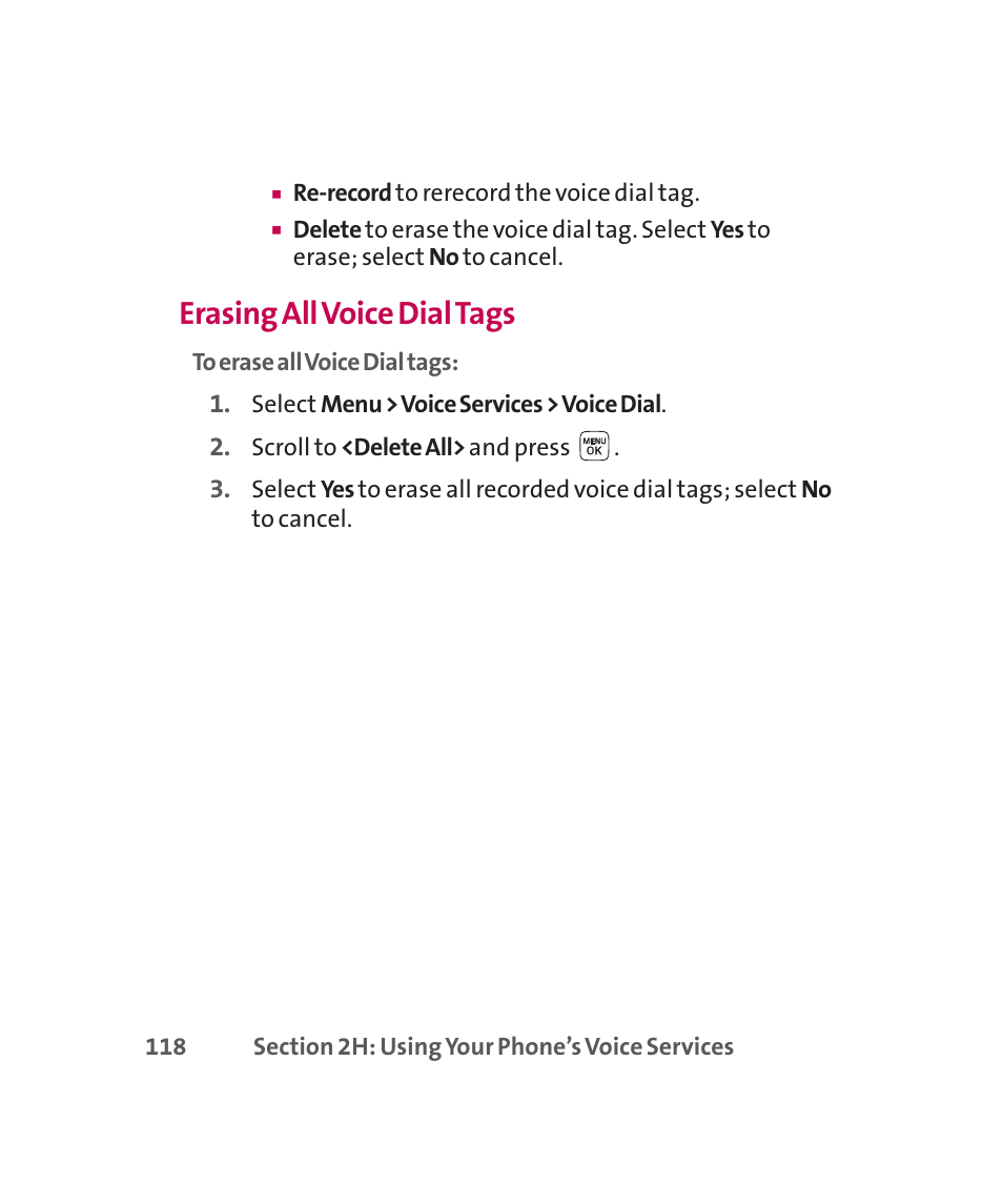 Erasing all voice dial tags | LG 160 User Manual | Page 131 / 416