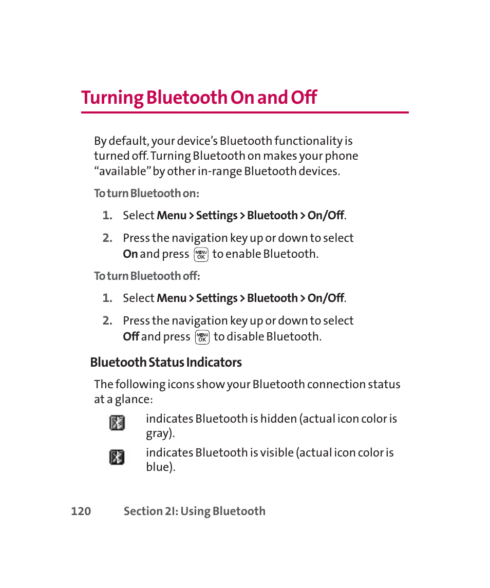 Turning bluetooth on and off | LG 160 User Manual | Page 133 / 416