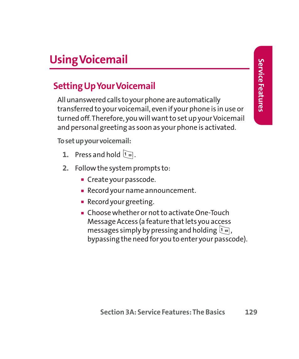 Using voicemail, Setting upyour voicemail | LG 160 User Manual | Page 142 / 416