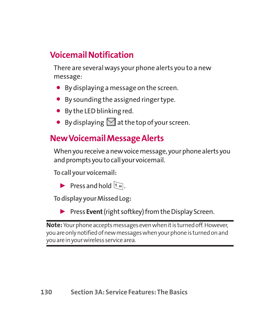 Voicemail notification, New voicemail message alerts | LG 160 User Manual | Page 143 / 416