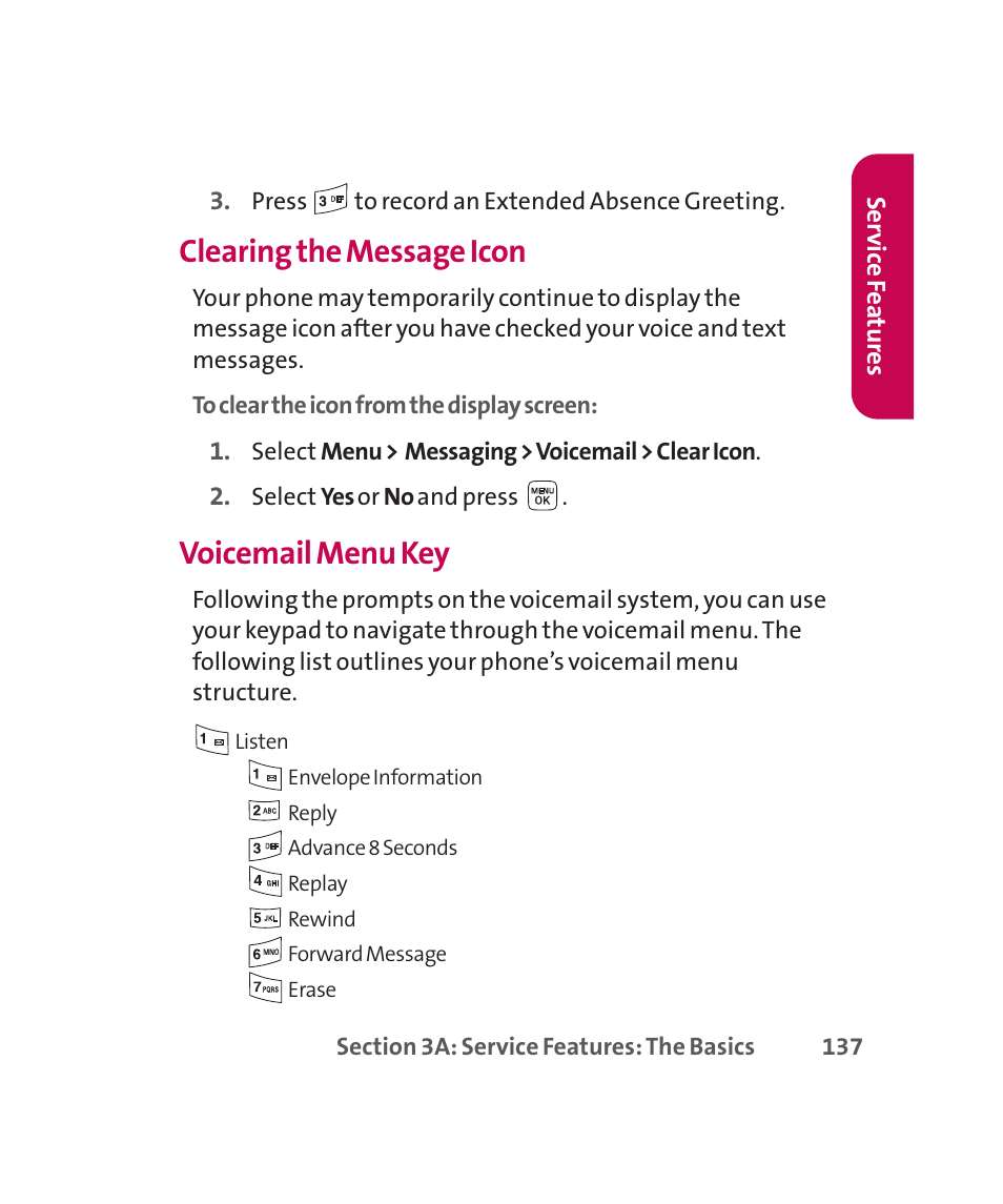 Clearing the message icon, Voicemail menu key | LG 160 User Manual | Page 150 / 416