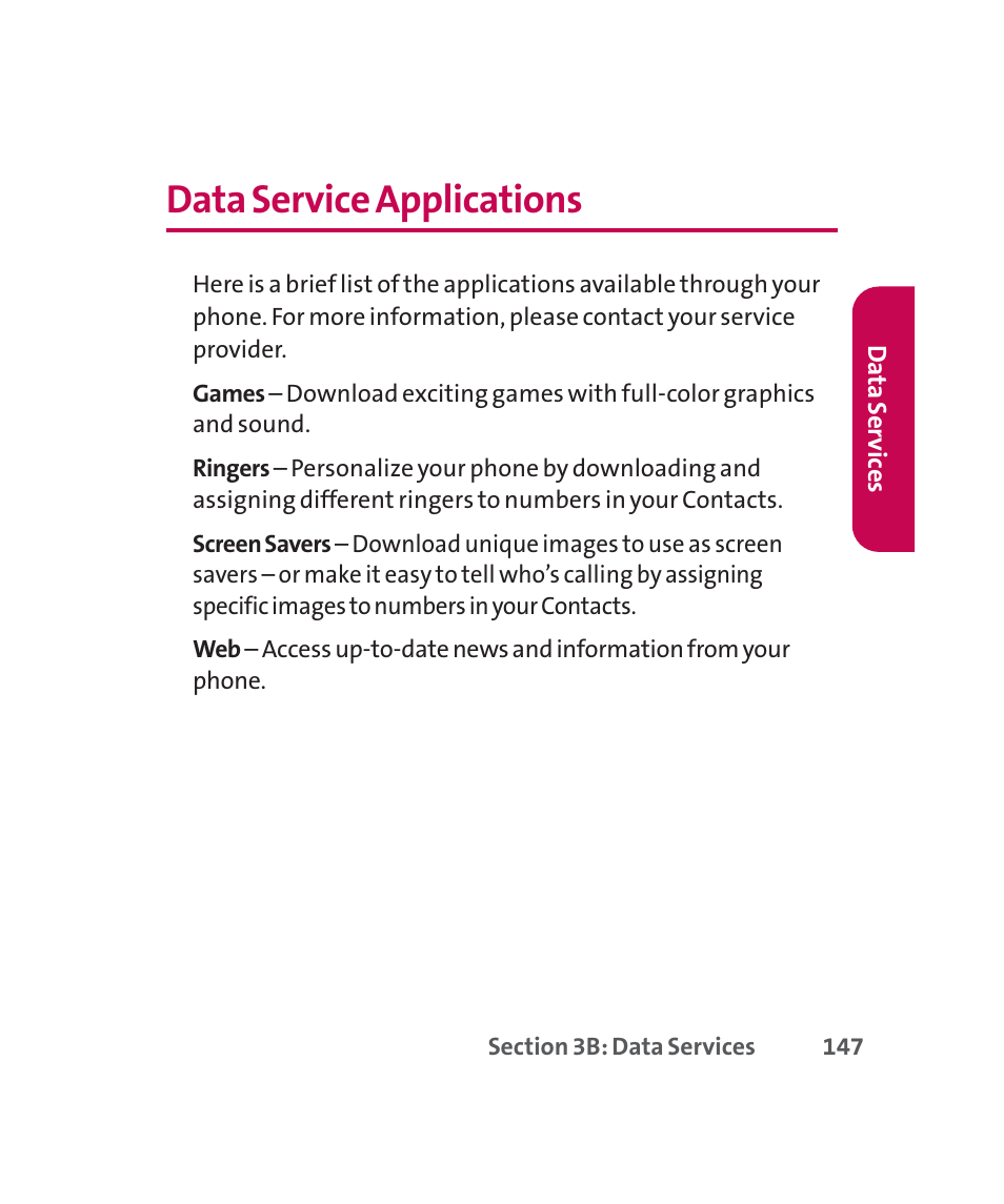 Data service applications | LG 160 User Manual | Page 160 / 416