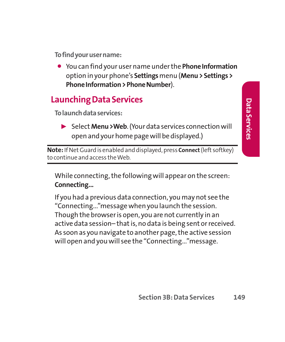 Launching data services | LG 160 User Manual | Page 162 / 416