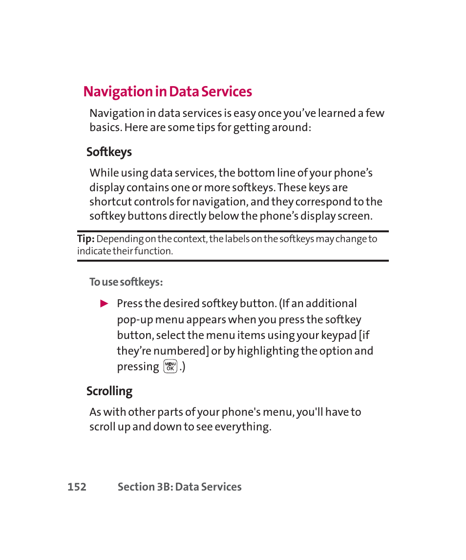 Navigation in data services | LG 160 User Manual | Page 165 / 416