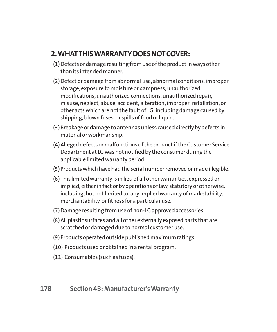 What this warranty does not cover | LG 160 User Manual | Page 191 / 416