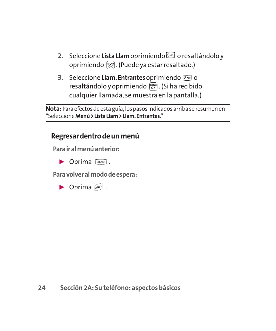 Regresar dentro de un menú | LG 160 User Manual | Page 234 / 416