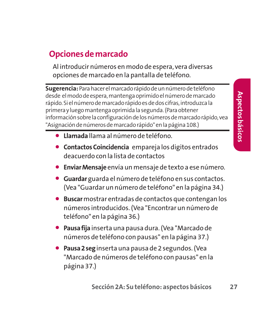 Opciones de marcado, Aspec tos básic os | LG 160 User Manual | Page 237 / 416