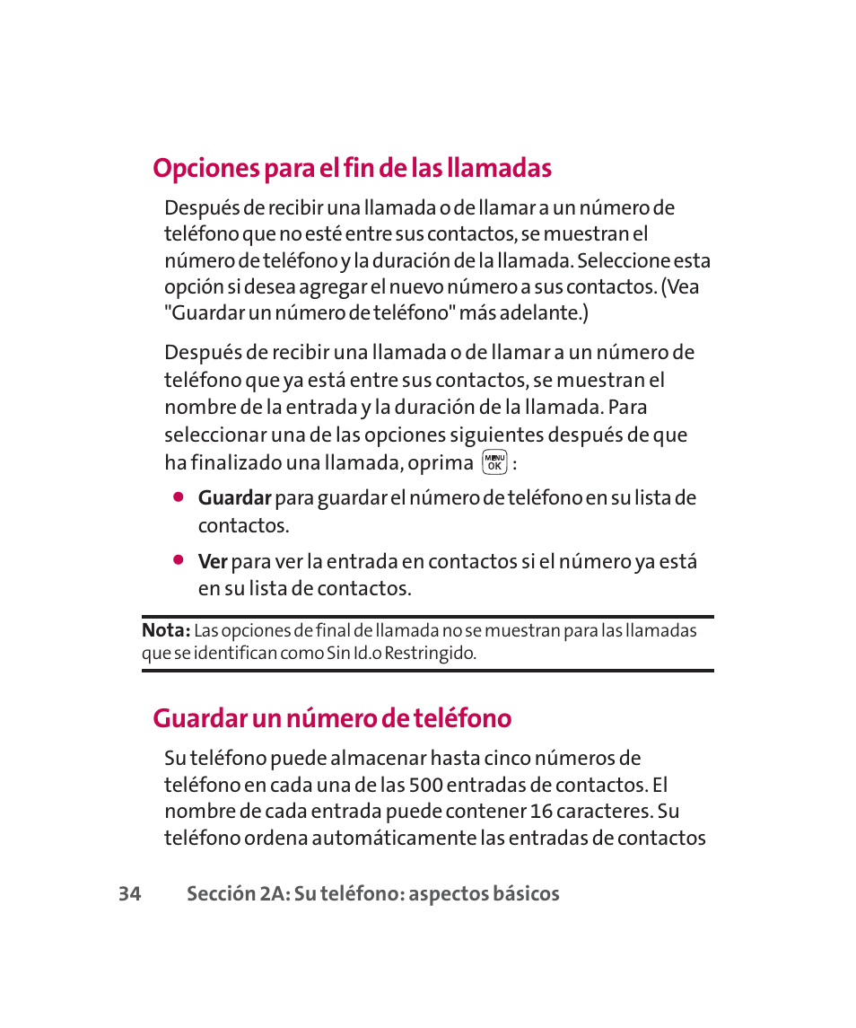 Opciones para el fin de las llamadas, Guardar un número de teléfono | LG 160 User Manual | Page 244 / 416