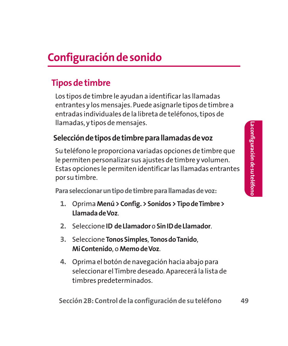 Configuración de sonido, Tipos de timbre | LG 160 User Manual | Page 259 / 416