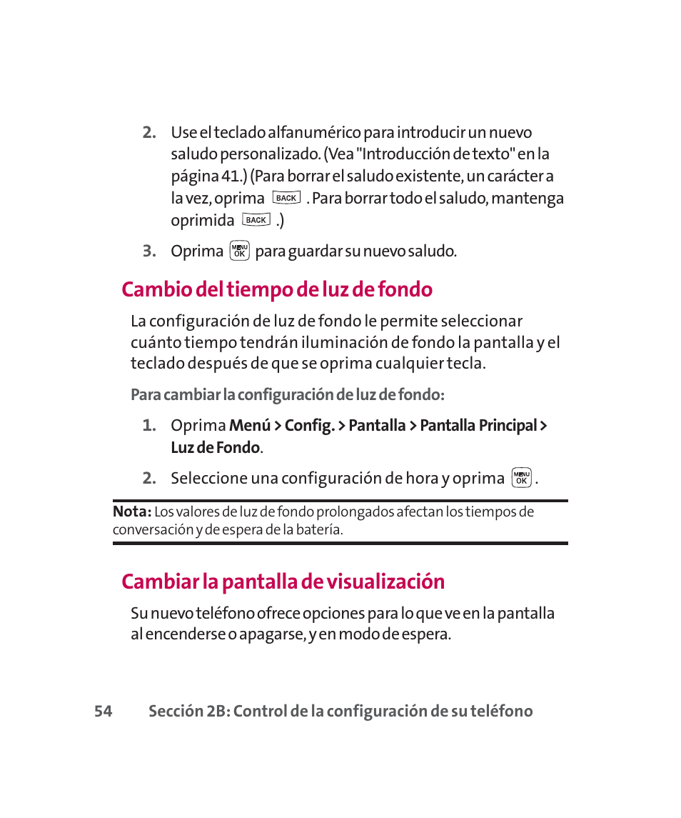 Cambio del tiempo de luz de fondo, Cambiar la pantalla de visualización | LG 160 User Manual | Page 264 / 416