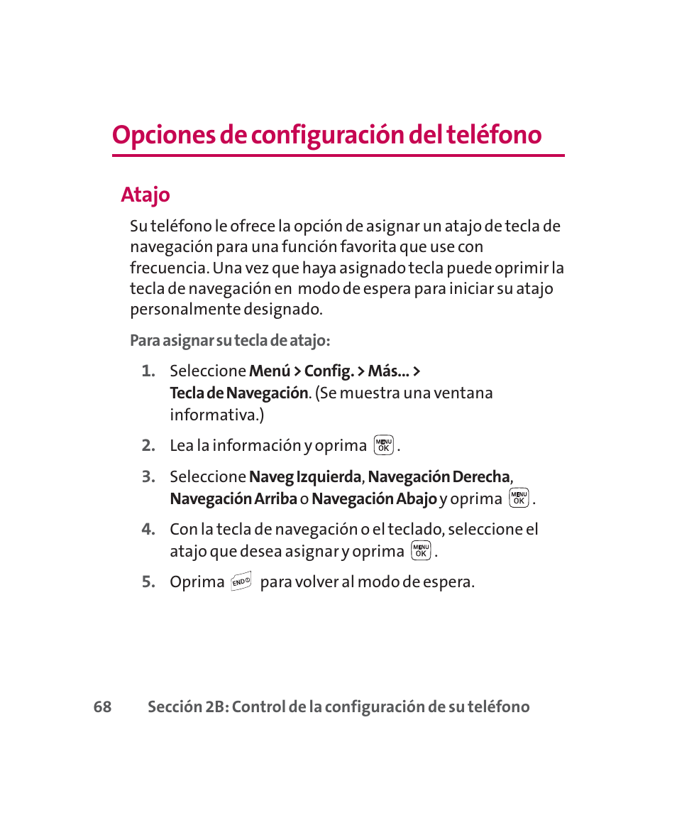 Opciones de configuración del teléfono, Atajo | LG 160 User Manual | Page 278 / 416