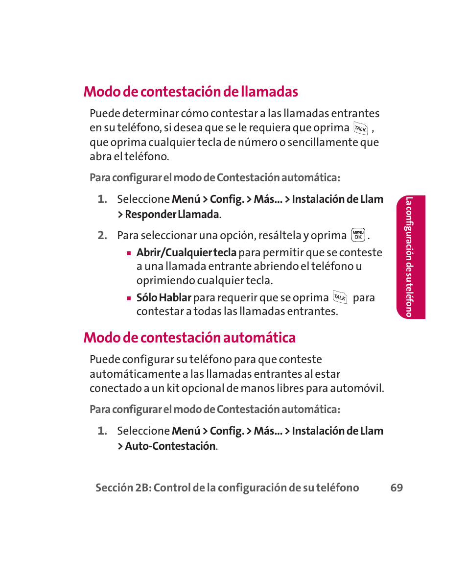 Modo de contestación de llamadas, Modo de contestación automática | LG 160 User Manual | Page 279 / 416