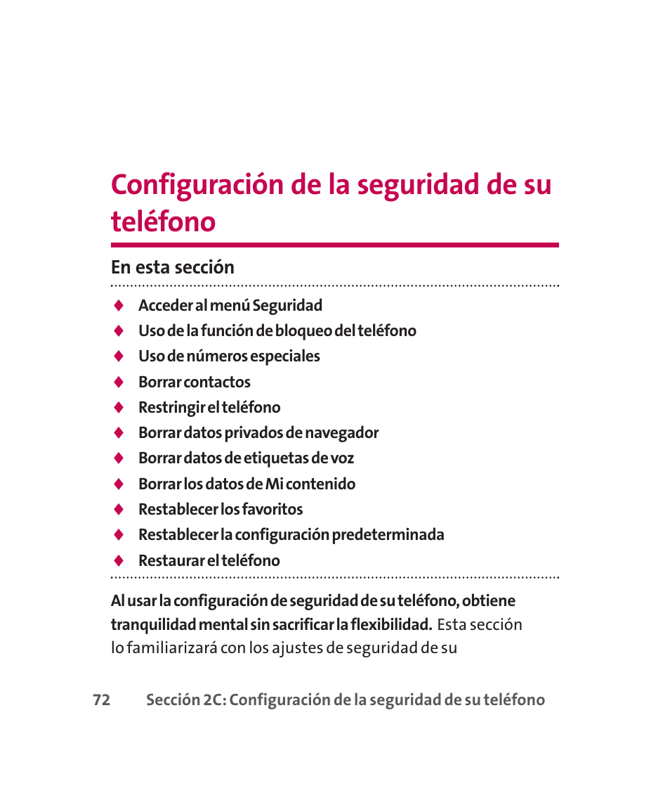 Configuración de la seguridad de su teléfono, Sección 2c, En esta sección | LG 160 User Manual | Page 282 / 416