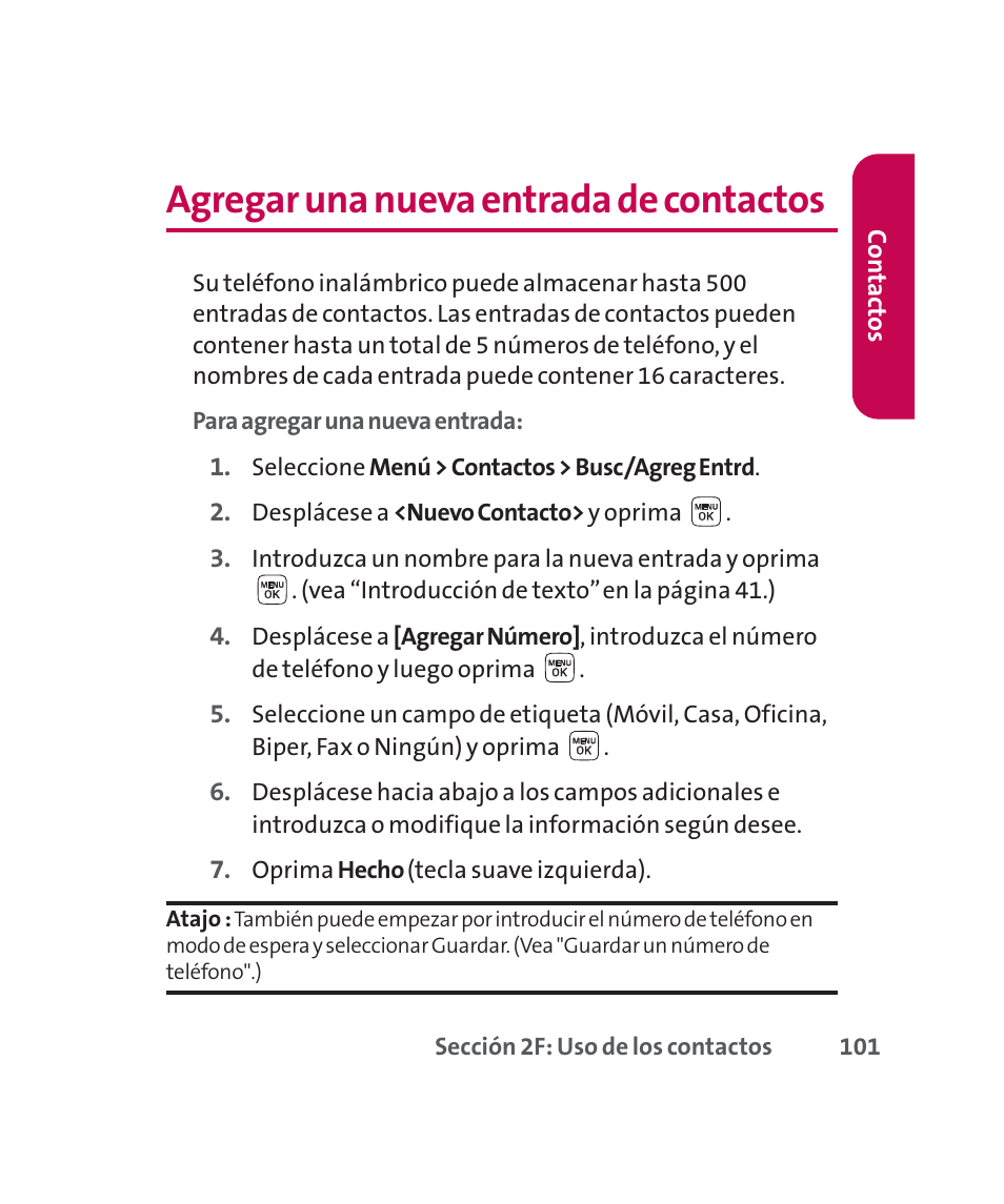 Agregar una nueva entrada de contactos | LG 160 User Manual | Page 311 / 416