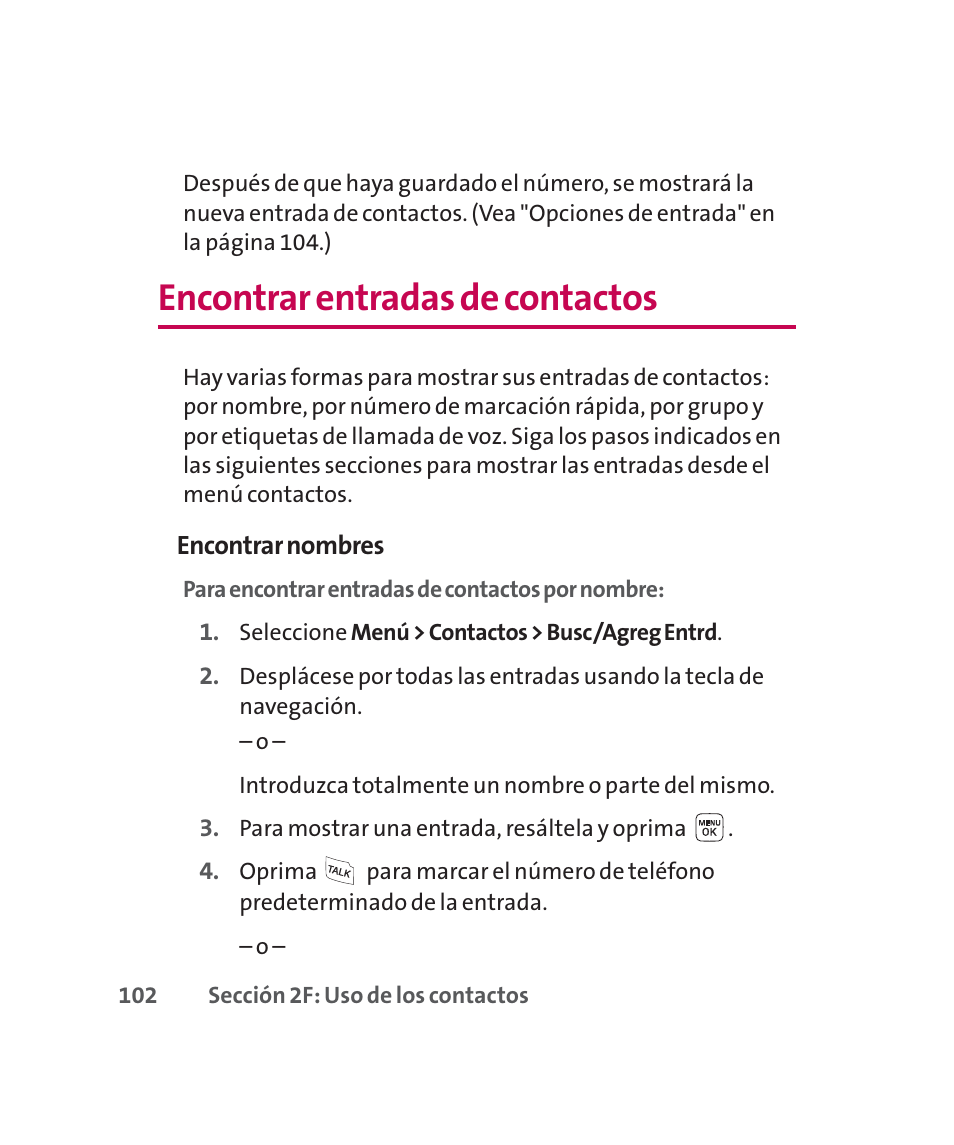 Encontrar entradas de contactos | LG 160 User Manual | Page 312 / 416