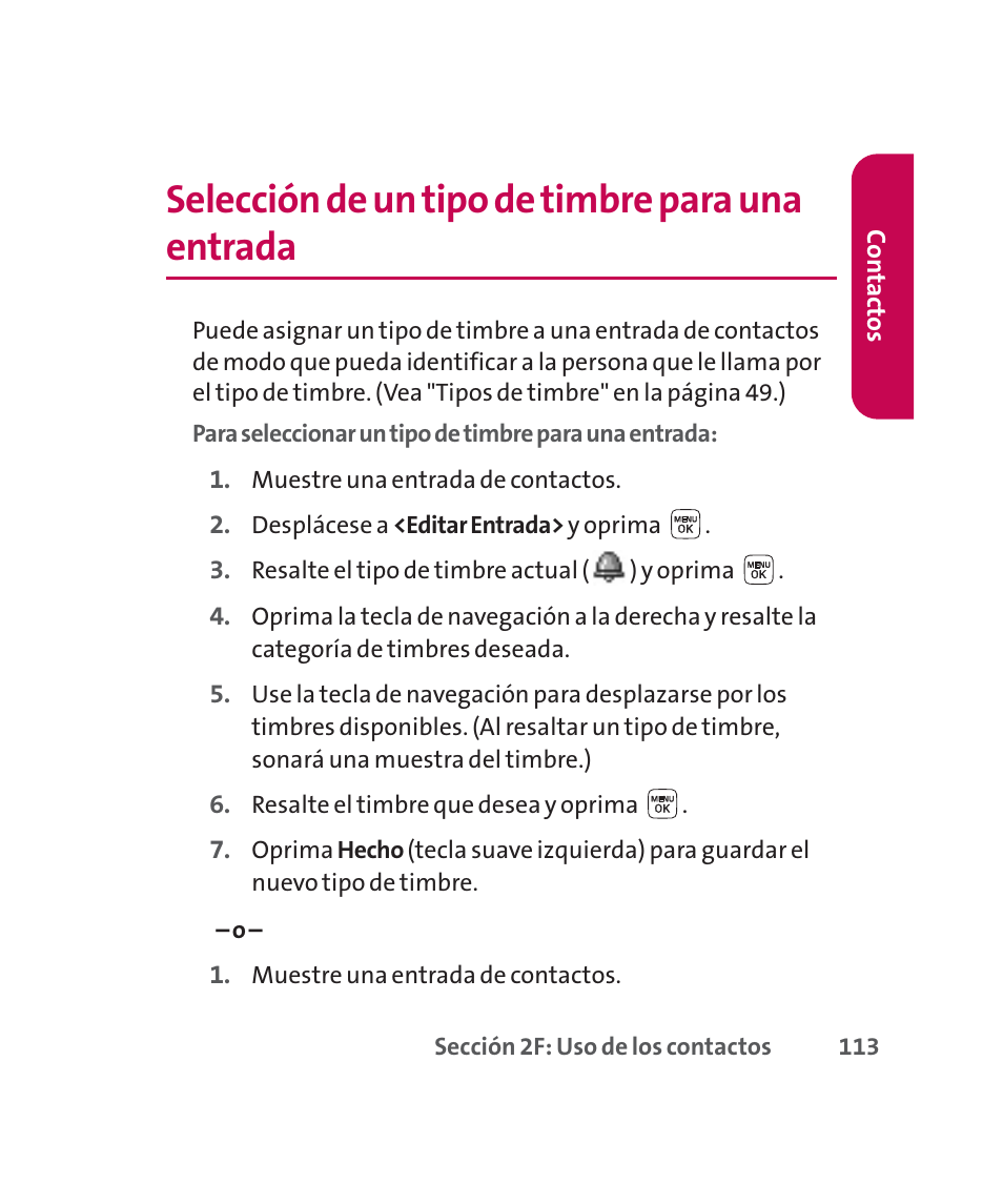 Selección de un tipo de timbre para una entrada | LG 160 User Manual | Page 323 / 416