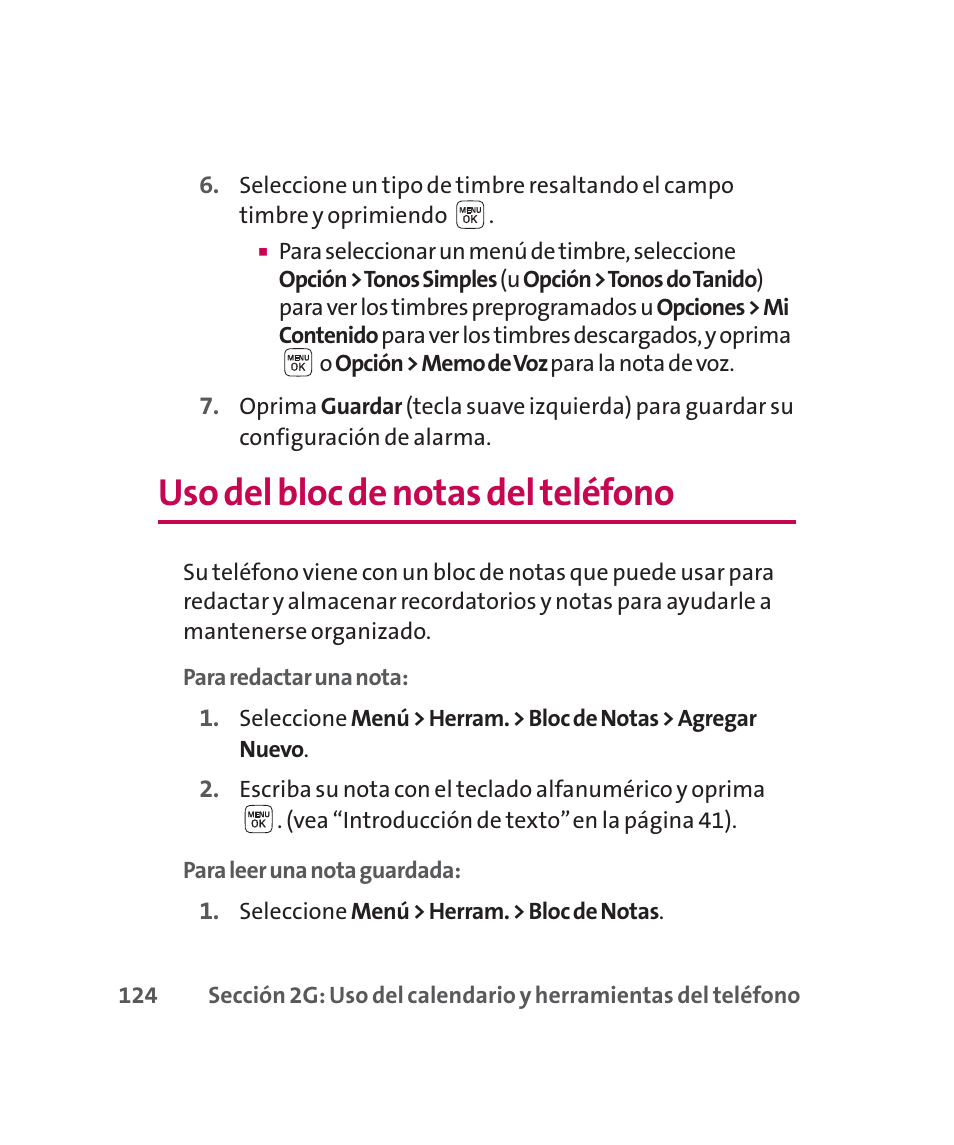 Uso del bloc de notas del teléfono | LG 160 User Manual | Page 334 / 416