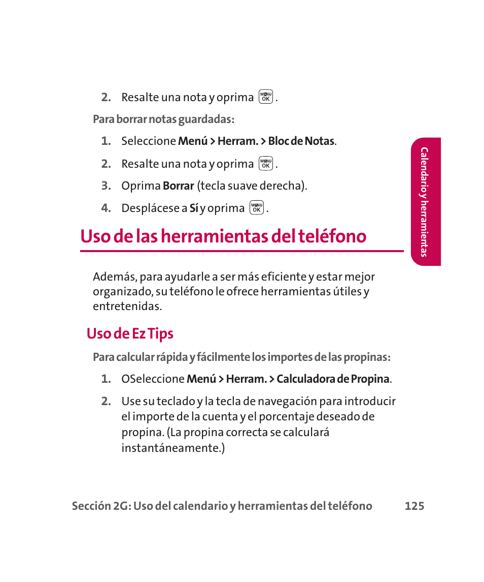 Uso de las herramientas del teléfono, Uso de ez tips | LG 160 User Manual | Page 335 / 416