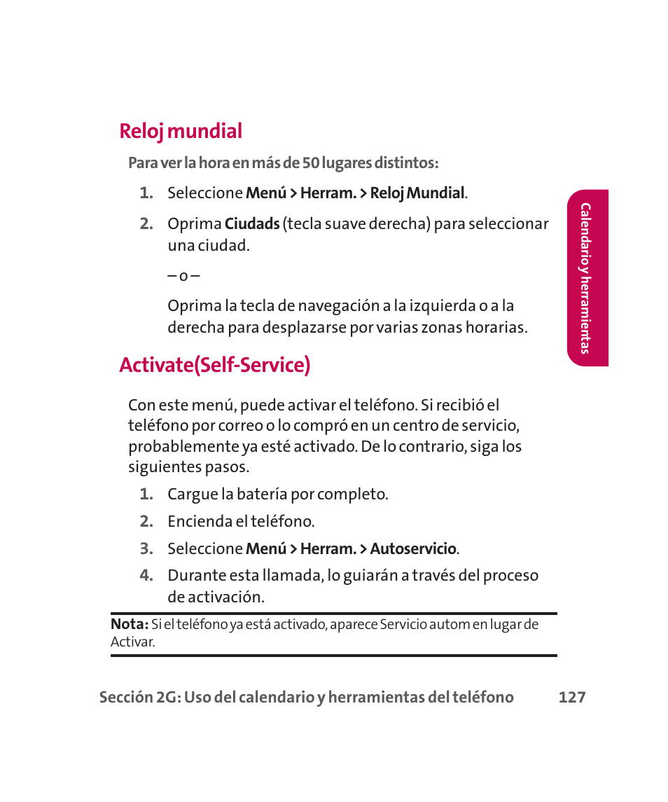 Reloj mundial, Activate(self-service) | LG 160 User Manual | Page 337 / 416