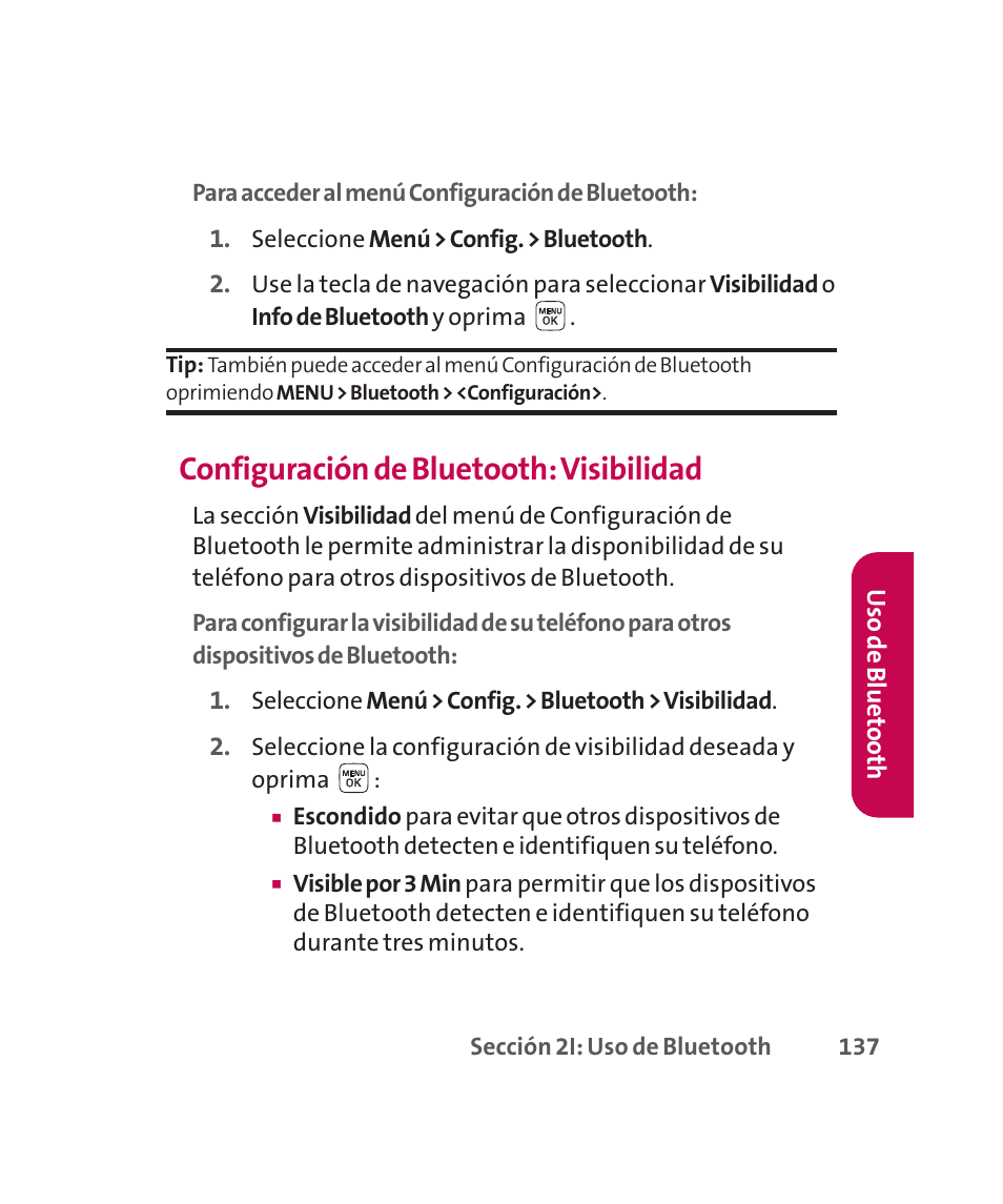 Configuración de bluetooth: visibilidad | LG 160 User Manual | Page 347 / 416