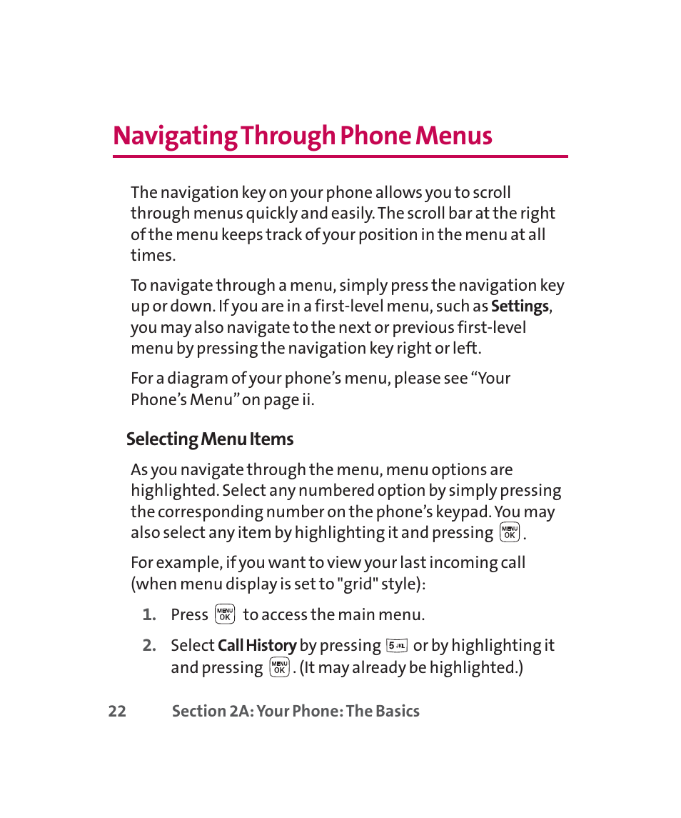 Navigating through phone menus | LG 160 User Manual | Page 35 / 416