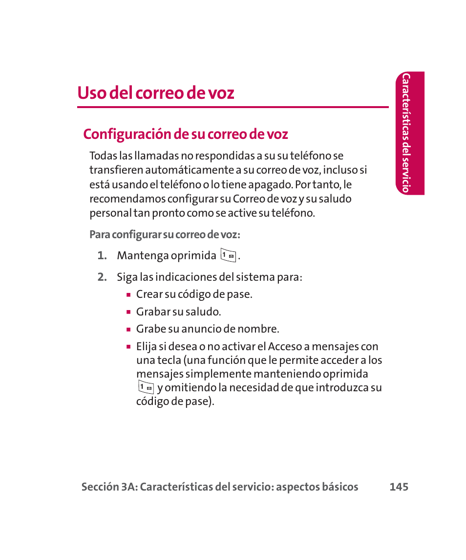 Uso del correo de voz, Configuración de su correo de voz | LG 160 User Manual | Page 355 / 416