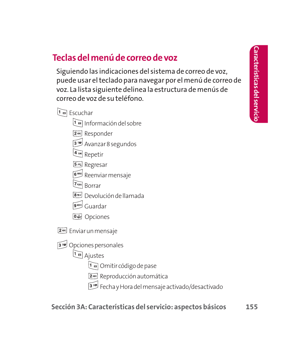 Teclas del menú de correo de voz | LG 160 User Manual | Page 365 / 416