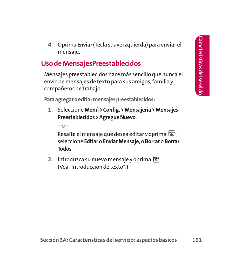 Uso de mensajespreestablecidos | LG 160 User Manual | Page 371 / 416