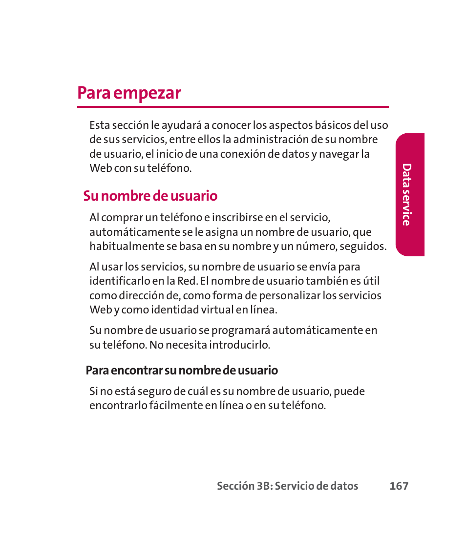 Para empezar, Su nombre de usuario | LG 160 User Manual | Page 377 / 416