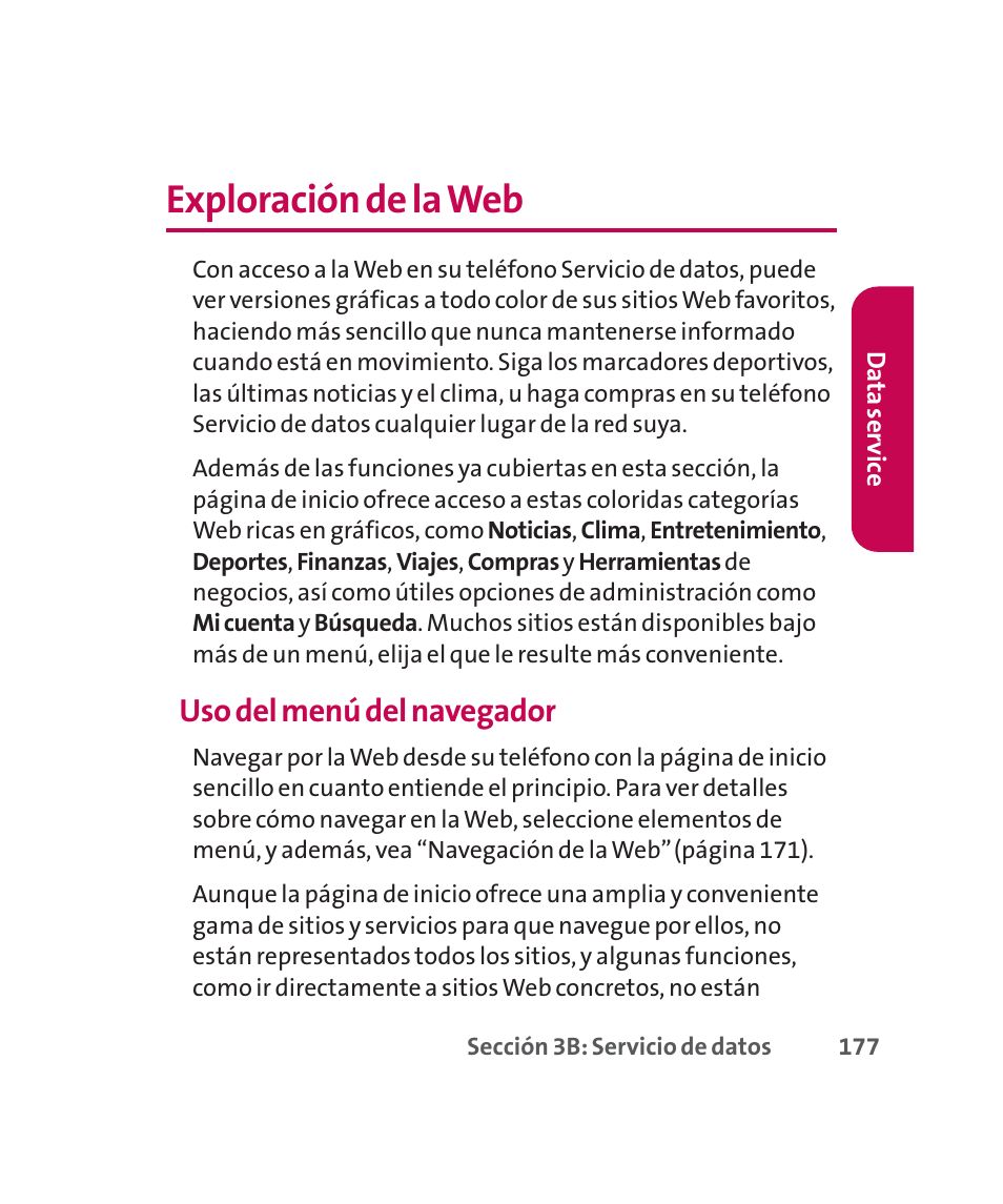 Exploración de la web, Uso del menú del navegador | LG 160 User Manual | Page 387 / 416