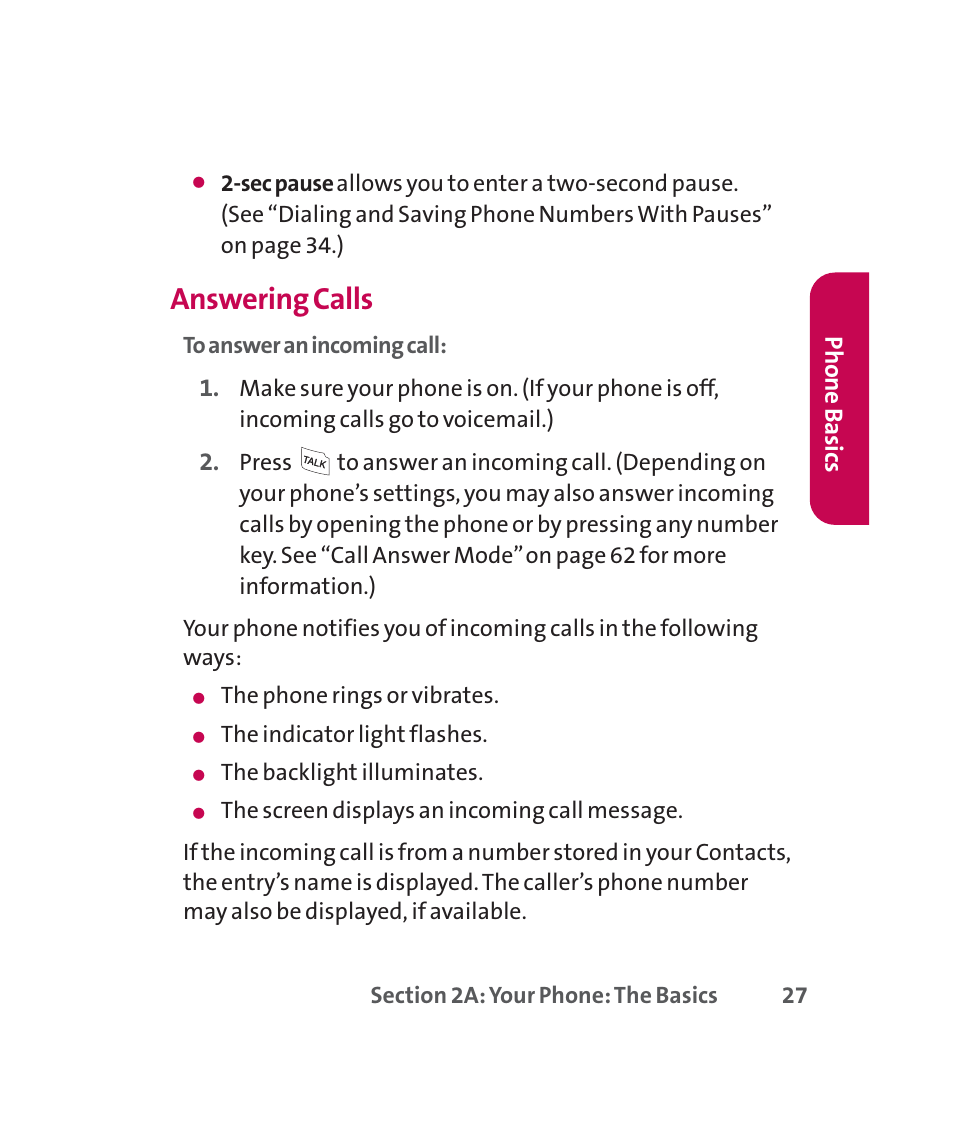 Answering calls | LG 160 User Manual | Page 40 / 416