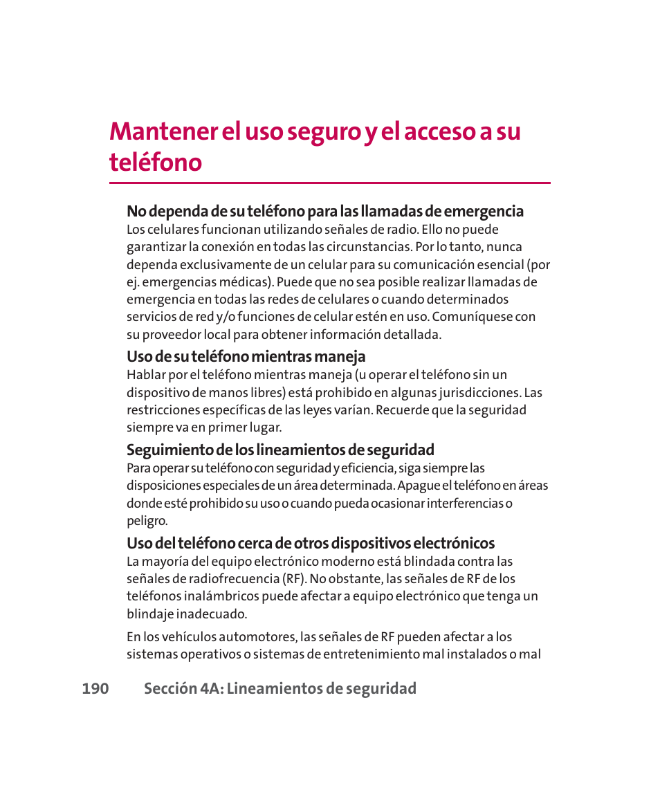 Mantener el uso seguro y el acceso a su teléfono | LG 160 User Manual | Page 400 / 416