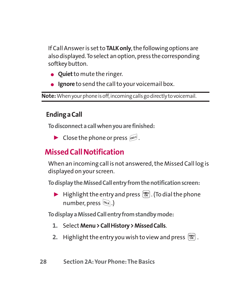 Missed call notification, Ending a call | LG 160 User Manual | Page 41 / 416